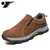 breathable comfortable cowhide safety shoes anti smashing and anti penetration work shoes oil and acid resistant mens shoes