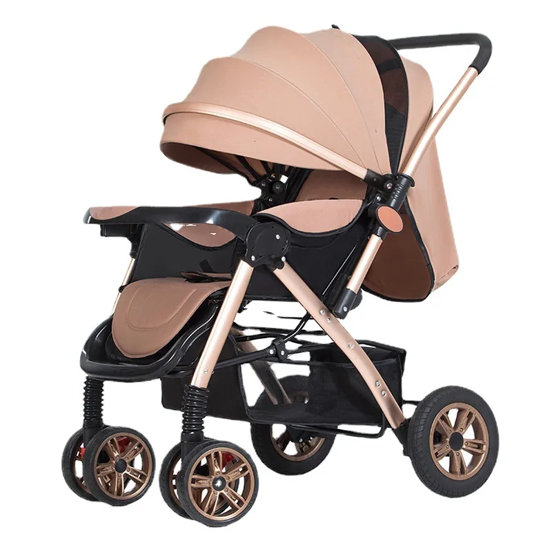 High-view Baby Stroller  Lightweight,Folding Baby Umbrella Car Four-wheel Shock-absorbing Stroller Large-wheeled Stroller