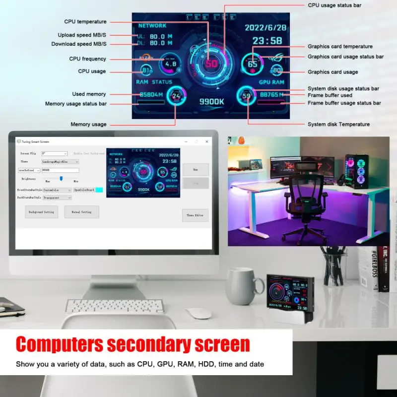 

Ips Display Screen Usb Chassis Secondary Screen Computers Cpu Gpu Computer Monitoring Mini Usb Secondary Screen 3.5 Inch