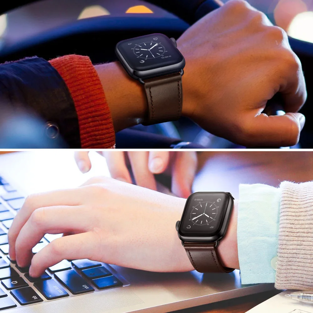 Фото Кожаный ремешок премиум-класса для Apple Watch Ultra 3 49 мм, 11, 10, 42 мм, 46 мм, 9, 8, 7, 45 мм, 41 мм, браслет для iWatch 6, 5, SE3, 44 мм, 40 мм, Correa №4