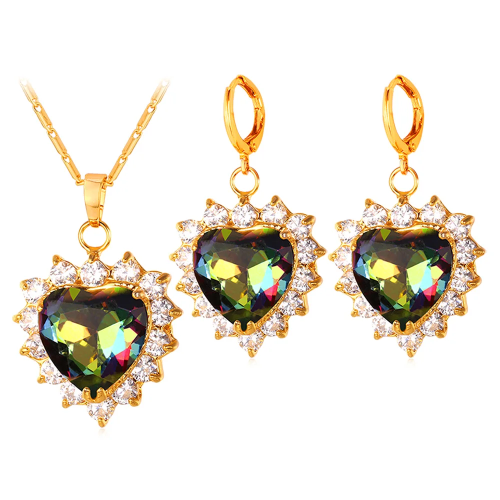 

Collare Valentines Day Jewelry Set For Women Gift Romantic Love Heart Gold Color Crystal Earrings Necklace Set Wholesale S118