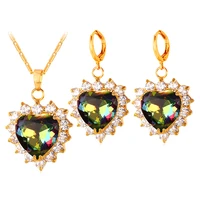 collare valentines day jewelry set for women gift romantic love heart gold color crystal earrings necklace set wholesale s118