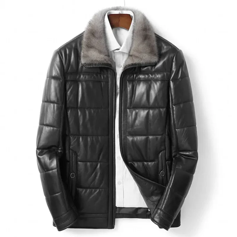 

Куртка с черным норковым меховым воротником, куртки для женщин, одежда, теплый пуховик, мужские корейские пальто из овечьей кожи Zm