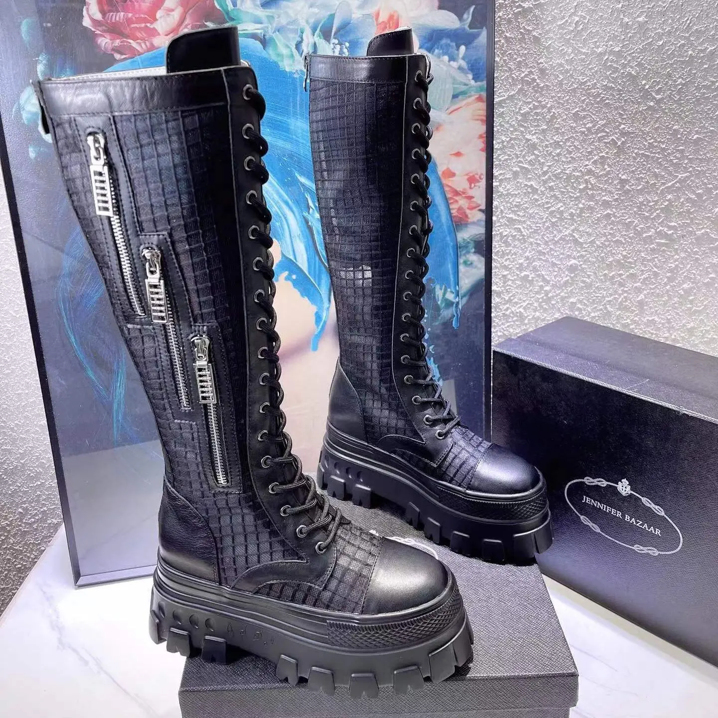 

Женские мотоциклетные длинные ботинки, летние сетчатые высокие ботинки на высоком каблуке и платформе, роскошная брендовая дизайнерская женская модная обувь из натуральной кожи