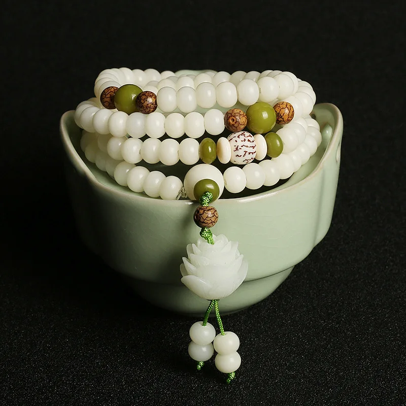 

Chinese Style Natural Bodhi Root String White Jade Bodhi Buddha Beads Rosary Bodhi Bracelets For Women Men Jewelry Gifts