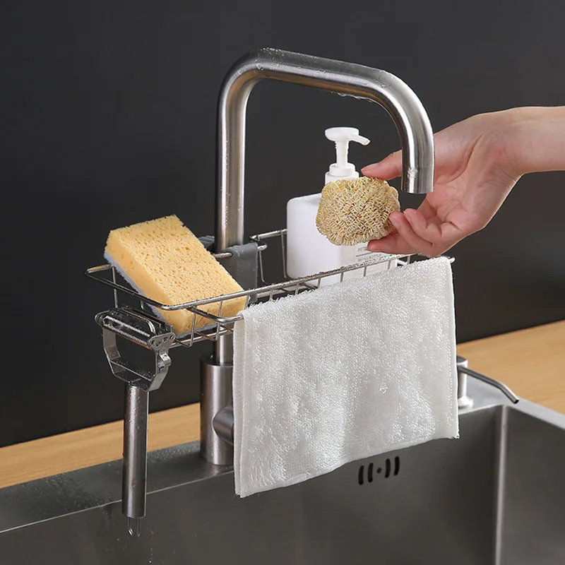 

Stainless Steel Faucet Shelf Kitchen Bathroom Storage Holder Household Kitchen Storage Accessories Sink Drain Rack Adjustable