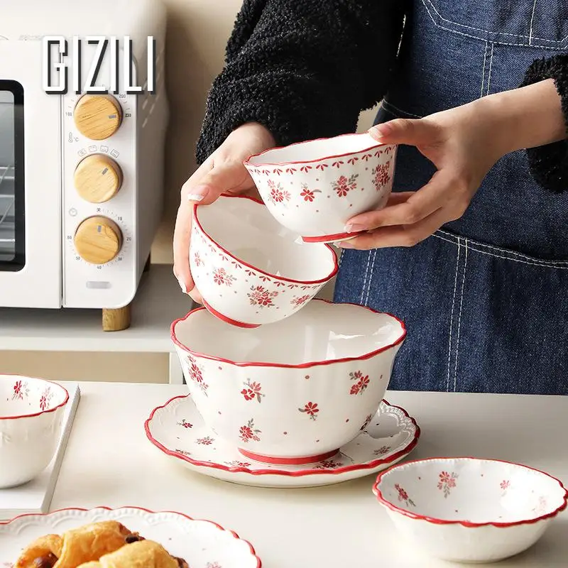 Французская керамическая кухонная посуда наборы тарелок для еды с цветами