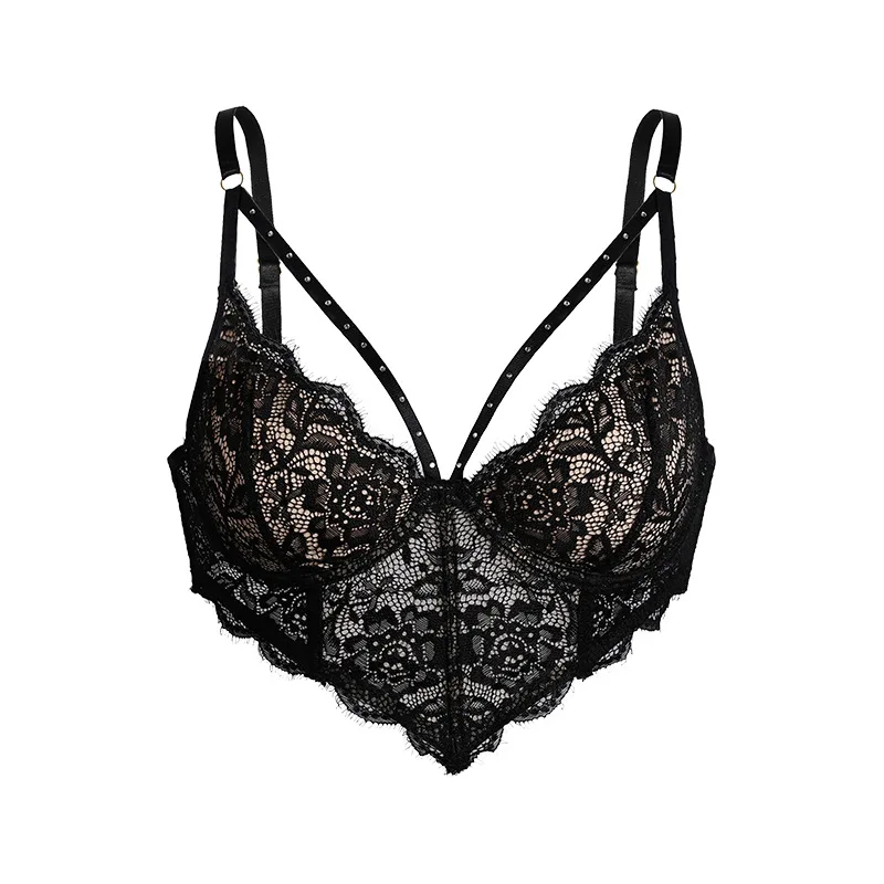 

Sexy Lace Hollow Bra For Women Comfortable Breathable Large Female Underwear Crystal Thin Strap Shapewear Push Up Lingerie