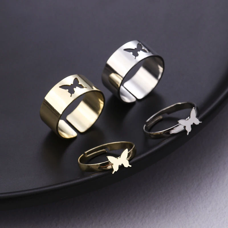 

2pcs Trendy Butterfly Rings For Women Men Lover Couple Ring Set Friendship Engagement Wedding Open Finger Jewelry