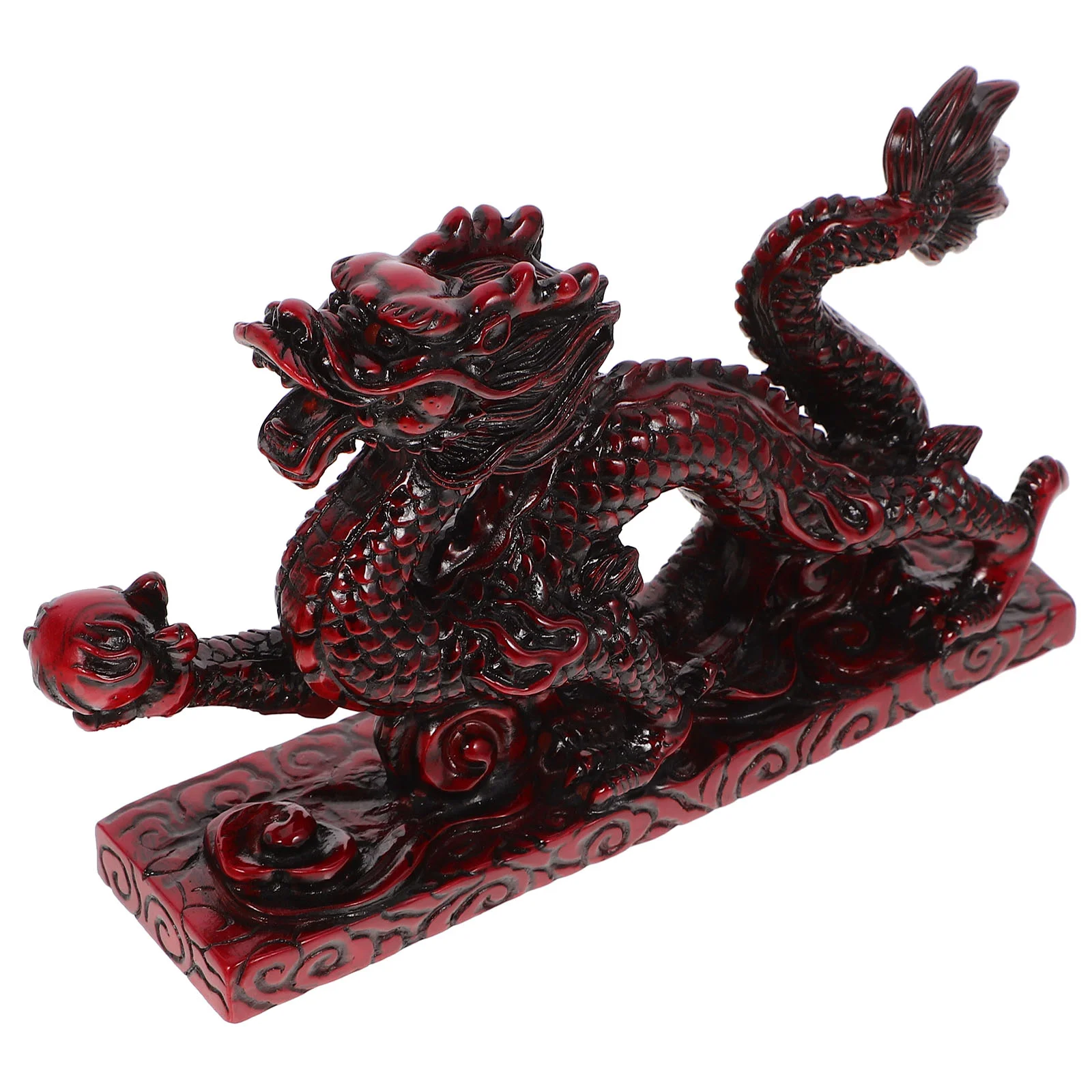 

Resin Chinese Dragon Statue Red Wood Color Carved Zodiac Dragon Figurine 2024 Year The Dragon Statue Decoration Luck Wealth