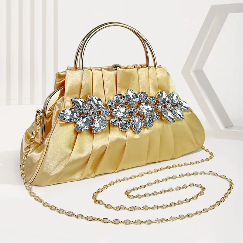 

Silk Rhinestones Evening Purses Lady Stones Totes Female Fushia Handbags Chain Tote Bags Women Gold/Purple/Blue Handbag