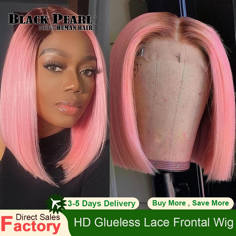 Pink Bob Wig Silky Straight Lace Front Human Hair Wigs For Women Short Bob Transparent Lace Wig Bleached Knots Pre Plucked Pink