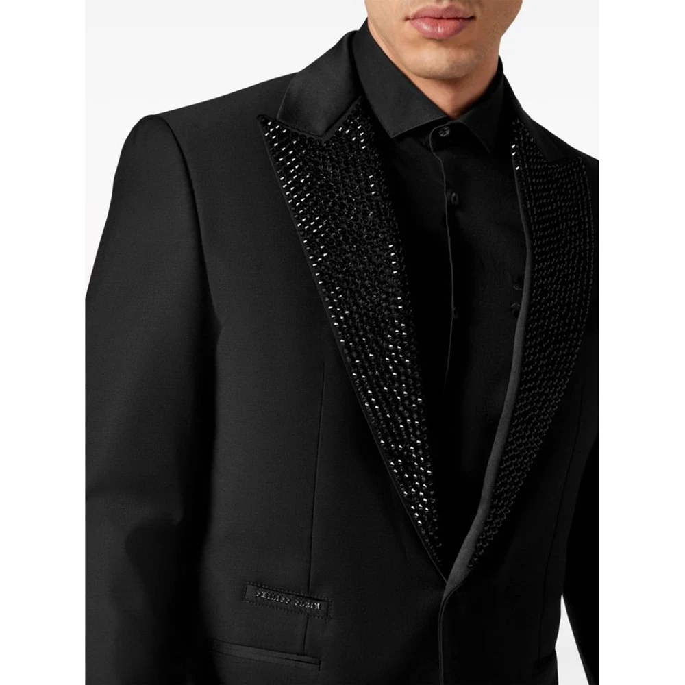 Элегантные черные мужские костюмы однобортные с бисером отворотом на спине