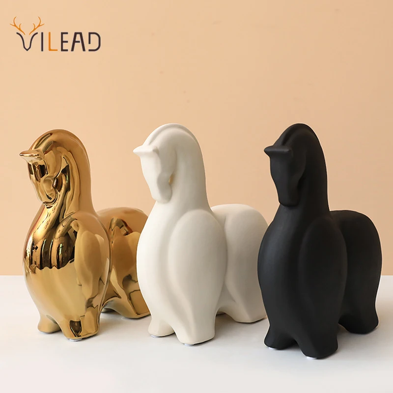 

VILEAD Modern Ceramic Horse Sculpture Crafts Simple Creative Animal Statue Home Decoration Desk Bookshelf Art Ornaments Gifts