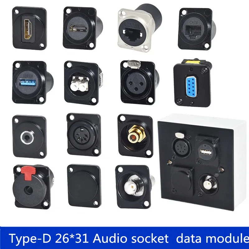 1pc High quality D type module base audio video multimedia socket XLR BNC USB 3.0 Jack 3.5/6.35 RCA RJ45 CAT5 CAT6A data mouble