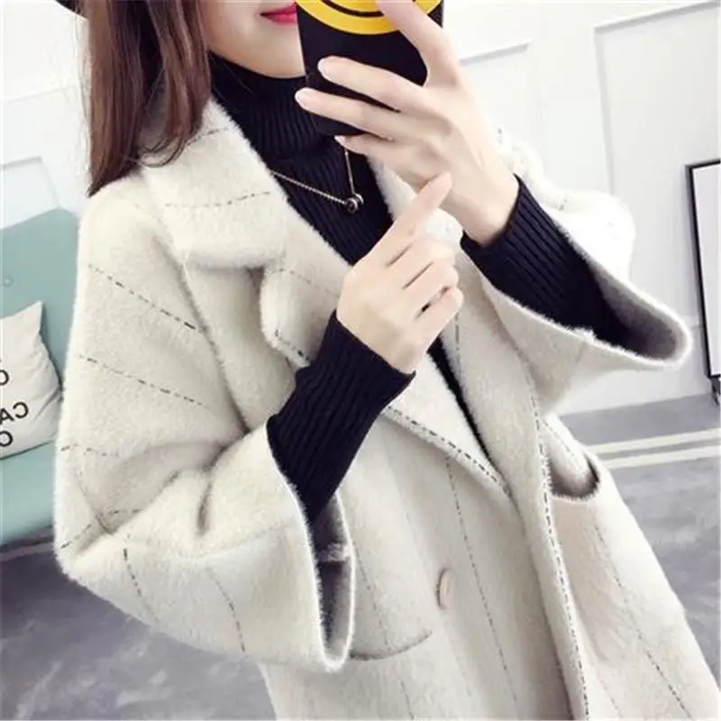 

2022 Autumn Winter Women Faux Mink Tricot Cardigan Sweater Coat Female Soft Velvet Sweaters Thicken Knitted Jacket Cosaco Z11