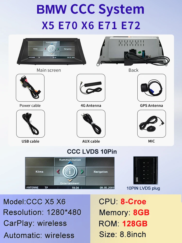 

2025 Новый мультимедийный экран Qualcomm Snapdragon 665 6125 Android AUTO CarPlay для BMW X5 X6 E70 E71 GPS-навигация Bluetooth DSP