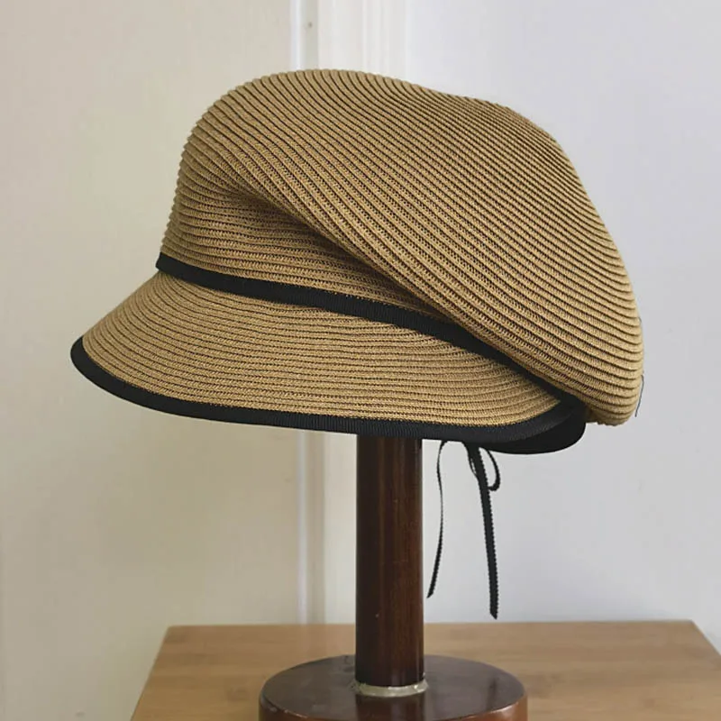 Шляпа женская Соломенная с косыми полями регулируемый головной убор от солнца