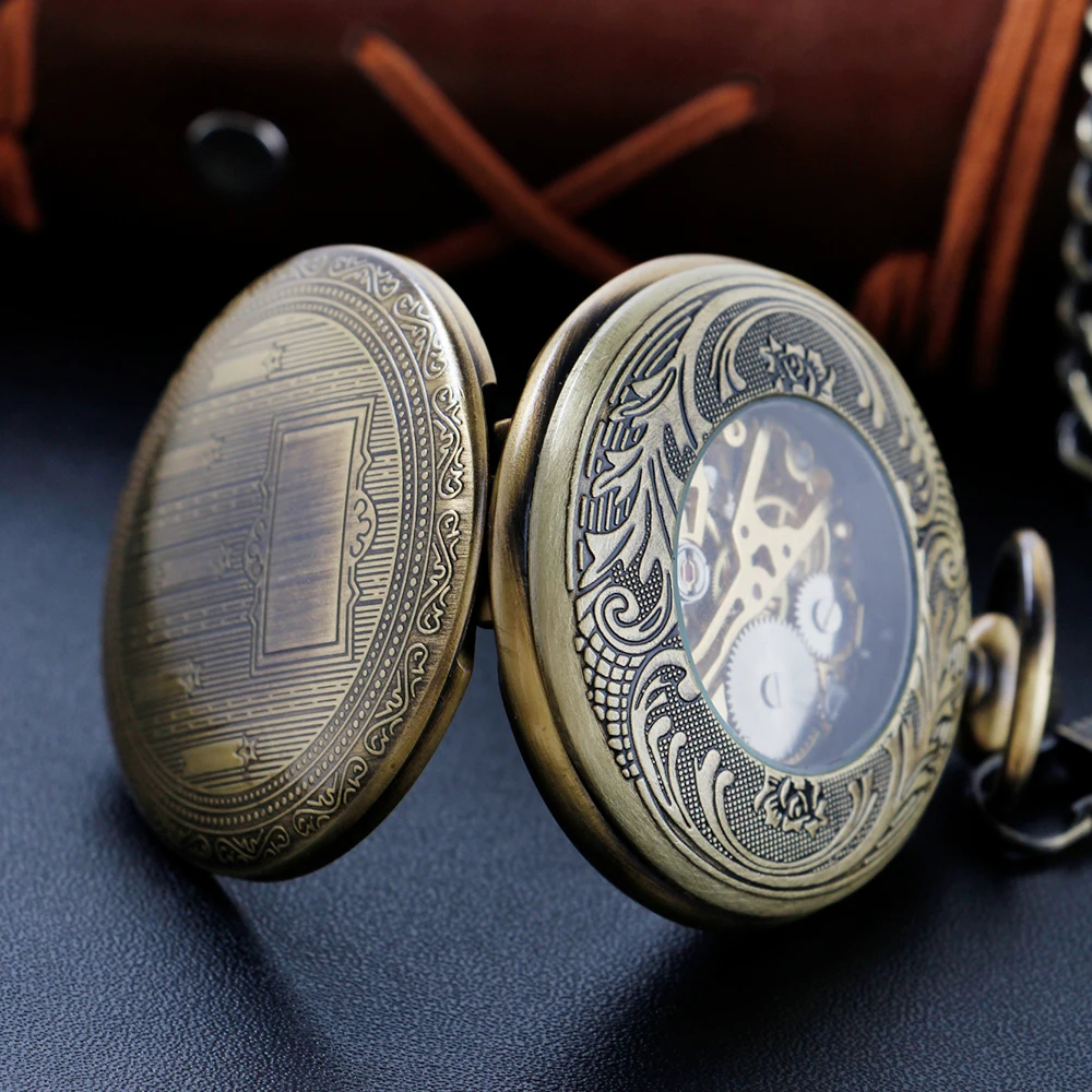 Bronze Engraved Mechanical Pocket Watch High Quality Unisex Necklace Timing Pendant Mens and Women's Pocket Watch Renoj