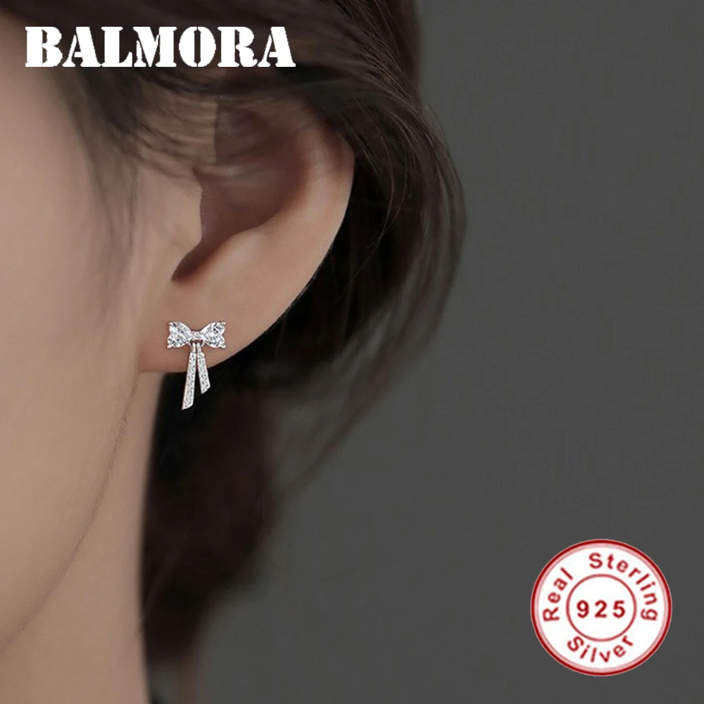 

BALMORA 925 Silver Vintage Bow Knot Zircon Earrings For Women Girl Long Tassel Fashion Ear Studs Daily Life Jewelry Gift