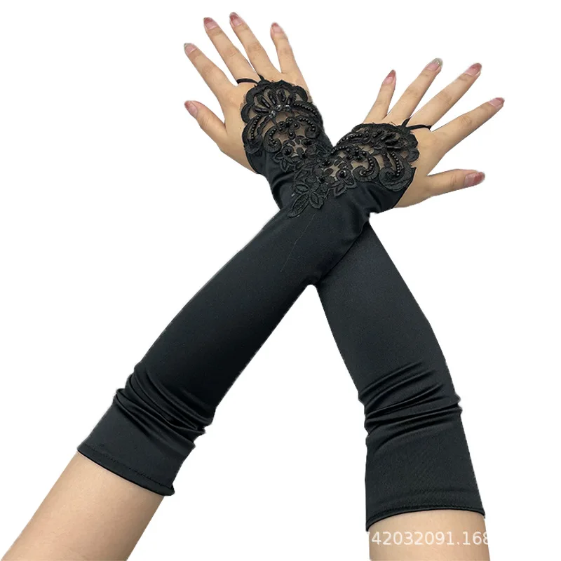 Женские Эластичные атласные перчатки с лепестками для косплея Хэллоуина ужина