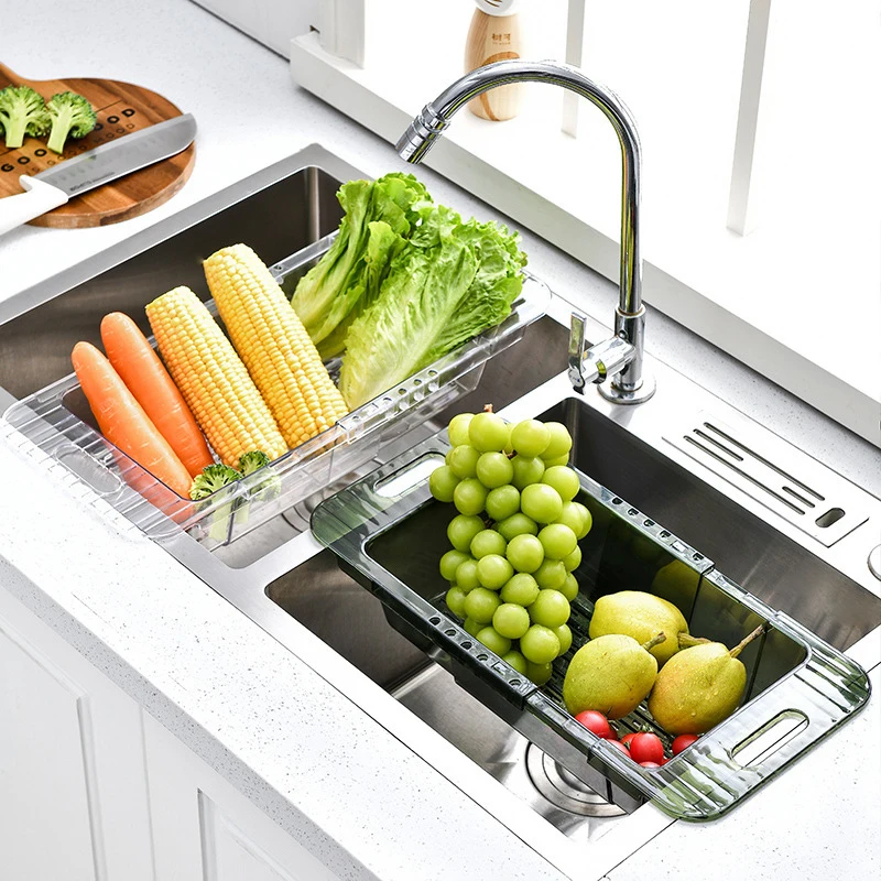 

Retractable Drain Basket Kitchen Sink Washing Dishes And Filtering Storage Rack Tableware Fruit And Vegetable Storage Basket