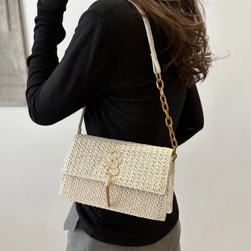 Модная соломенная сумка через плечо большой вместимости с цепочкой ручной