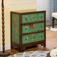gy living room painted three bucket cabinet american side cabinet distressed green chest of drawer bedside table bedroom locker