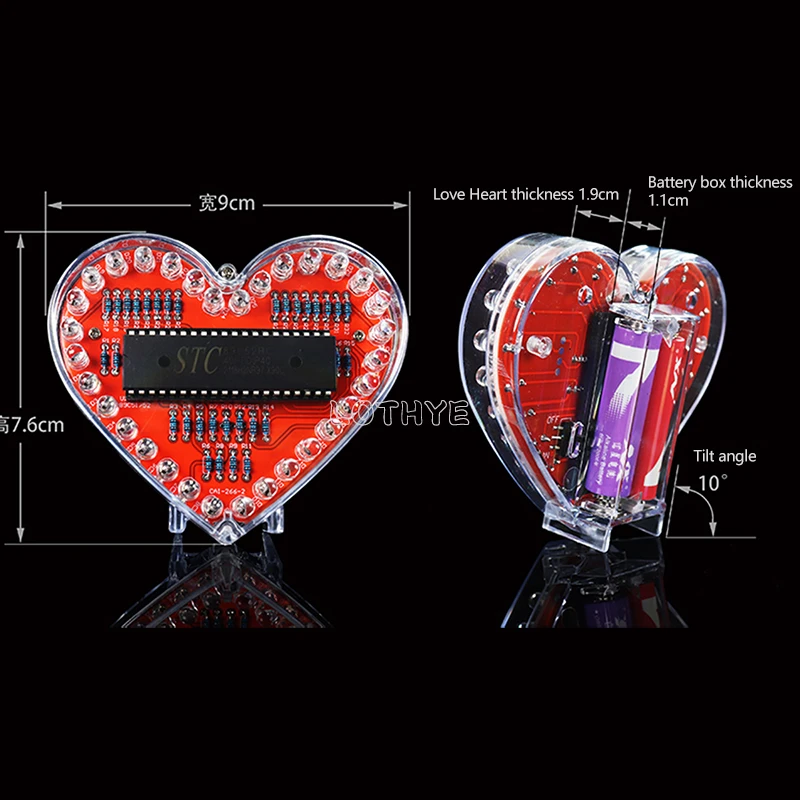 RGB красочный проточной водяной светильник в форме сердца DIY паяльный комплект Love