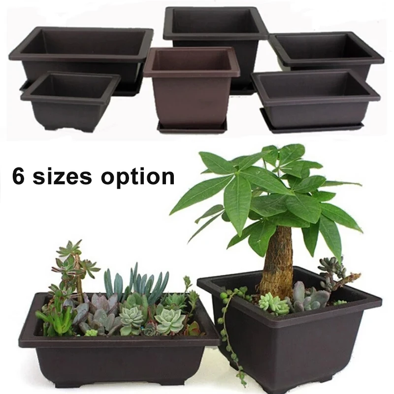 

Plastic Flower Pots with Bottom Tray Rectangle Imitation Purple Sand Succulent Plant Planters DIY Balcony Bonsai Nursery 6 Sizes