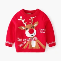 2022 New Fashion Generation Girl Cartoon Christmas Deer Jacquard Cashmere Warm Knitted Sweater Children’s Sweater Girls Sweater