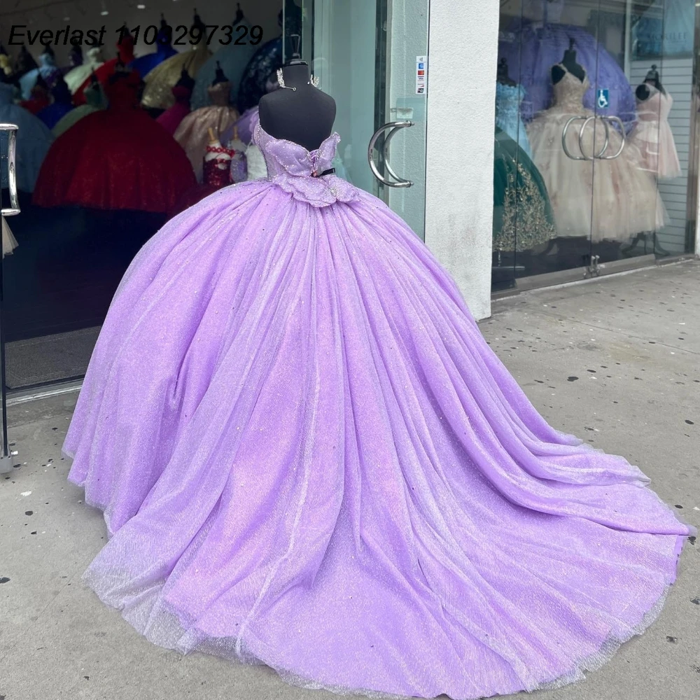 EVLAST индивидуальное лавандовое сиреневое платье Quinceanera бальное с блестками