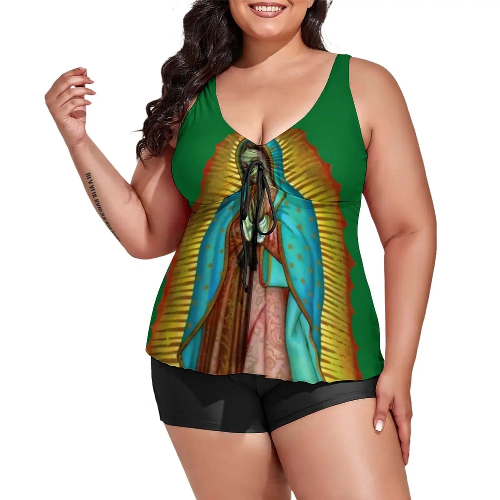 

Virgin Mary Tankini Swimsuit Our Lady of Guadalupe Stylish Swimwear Pattern Bathing Suits Women High Waist Pool Beachwear
