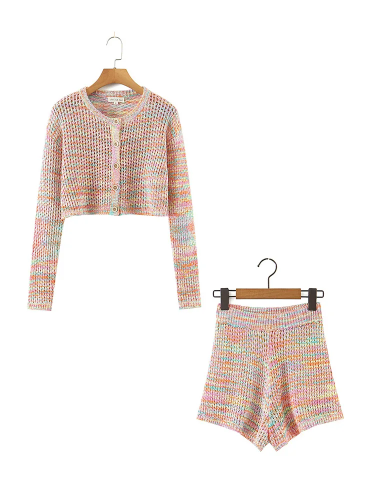 

ZAA осень 2022 новая женская мода ретро повседневный однобортный вязаный кардиган с круглым вырезом и длинным рукавом