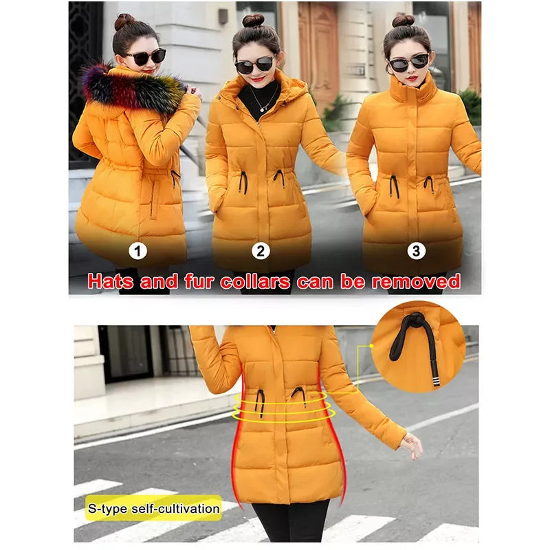 winter parkas women Ladies Casual Long Coats Woman Jackets Winter Women Hooded Fur Collar Cotton Warm Outwear