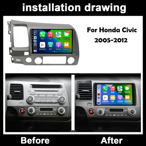 Для Honda Civic 8 2005-2009 2010 2011 2012 Android 14 Автомобильный мультимедийный плеер Экран WIFI Carplay Радио Стерео GPS-навигация DSP