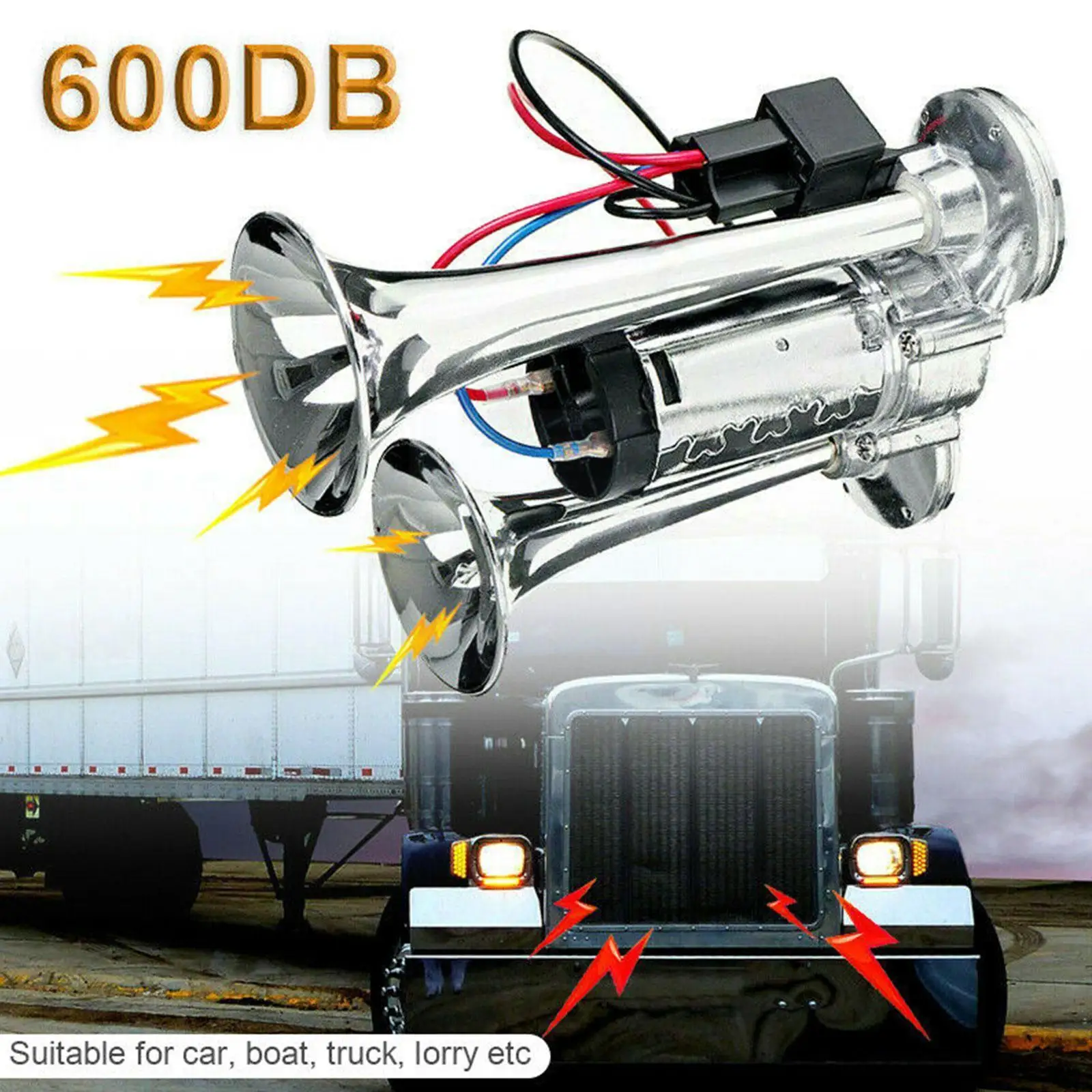 

Автомобильная электрическая металлическая труба с двойной трубкой, супер громкий 600 дБ 12 В Электрический электромагнитный клапан, воздушный гудок, динамик для транспортного средства, внедорожника, грузовика, RV S7L9