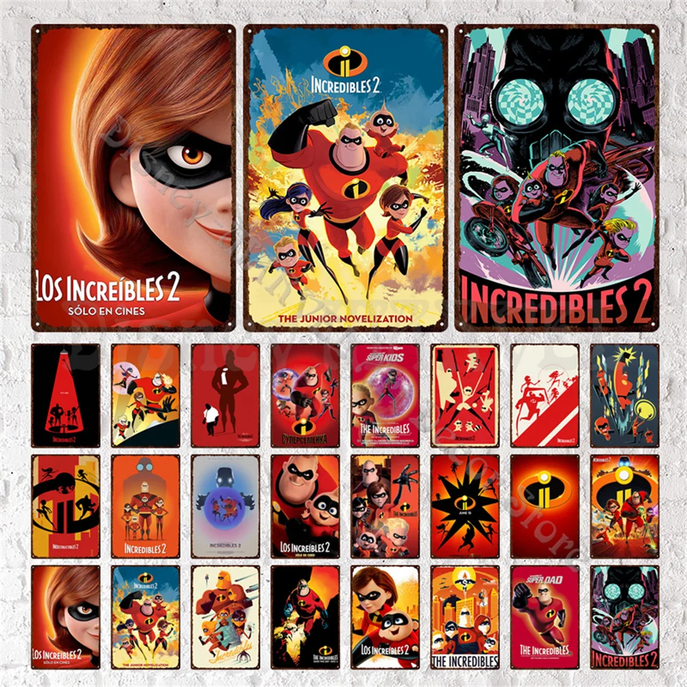 

The Incredibles Vintage Metal Sign Disney Cartoon Metal Poster Kids Room Art Decor Bar Wall Stickers Disney Man Cave Tin Plate
