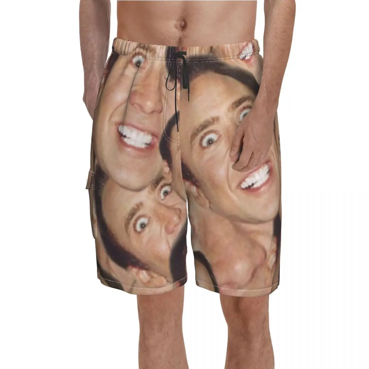 

Nicolas Cage Board Shorts Meme Face Collage Design Men's Classic Beach Shorts High Quality Printed Plus Size Swimming Trunks