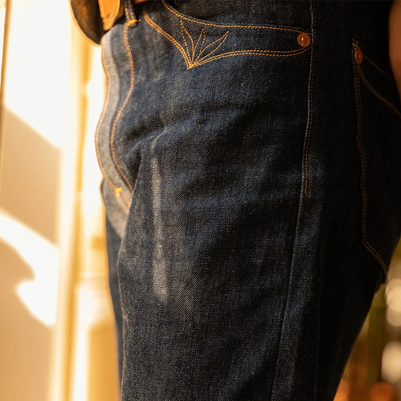 

Unwashed Top quality ,Indigo Pants Selvage Unsanforized Brass Buckle Raw Denim Jean 14oz