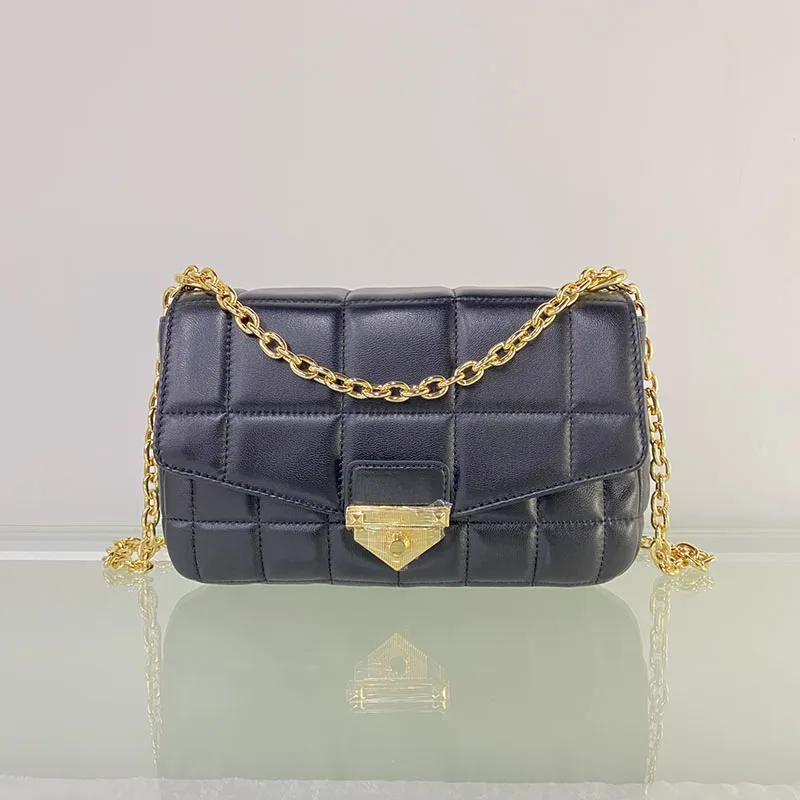 

genuine leather women shoulder bag sheepskin material soft plaid chian style purse for girl black white green blue color