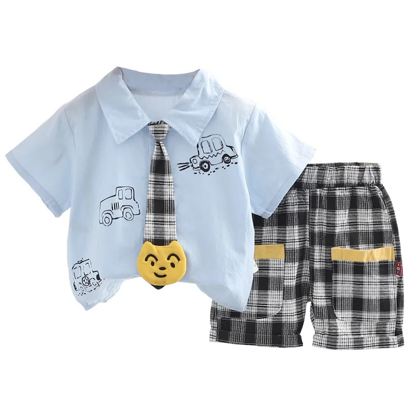 

New Baby Clothes Summer Children Boys Casual Cotton Shirt Plaid Shorts 2Pcs/Sets Toddler Costume Infant Clothing Kids Sportswear