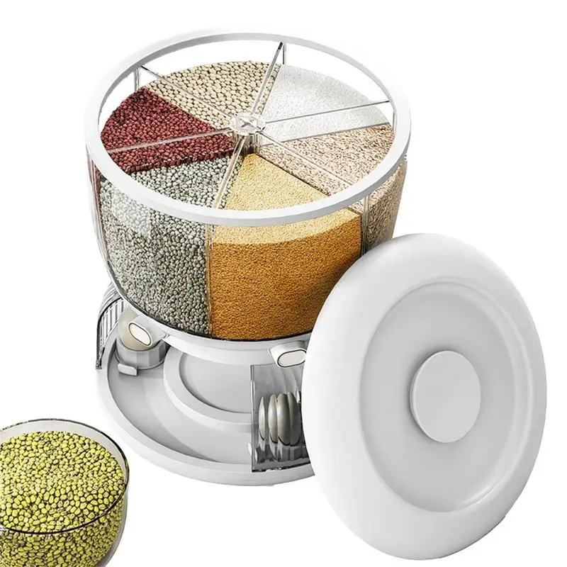 

Дозатор зерна, дозатор хлопьев, вращение на 360 градусов, 6 ячеек, ведро для риса, коробка для сухого питания, контейнер для хлопьев, контейнер ...