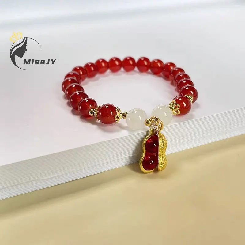 Новогодний браслет с бусинами на удачу Элегантные красные бусины подвеска в