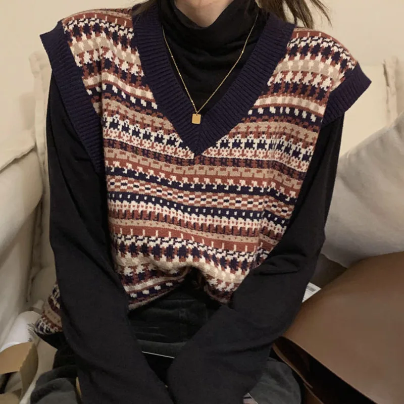 

Женский осенне-зимний Корейский жилет в стиле Харадзюку, Свободная трикотажная одежда, модный Повседневный свитер, без рукавов, для офиса, п...