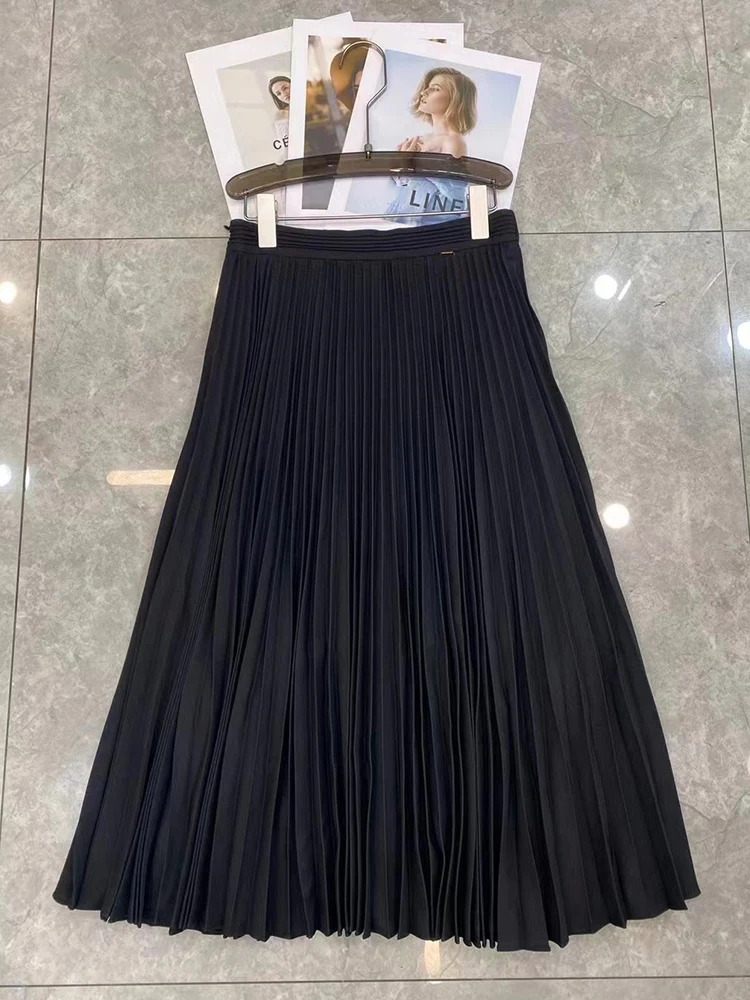 

Retro solid color high-waisted sheet metal pleated half skirt women's spring new fashion everything loose big swing shaggy skirt