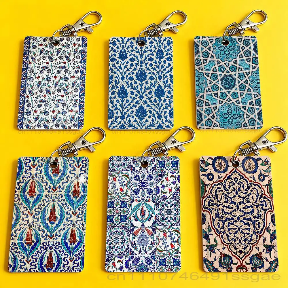 Фото Кожаный брелок-ключница Art I-Iznik с узорами под плитку, универсальный, антикоррозийный, для мужчин и женщин, с кольцом для ключей №1
