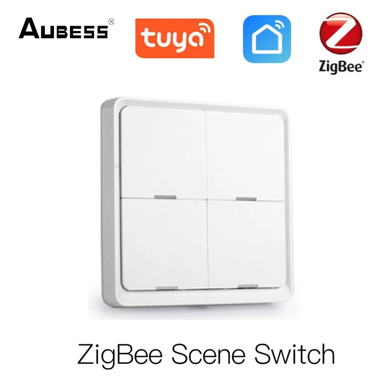Умный выключатель Aubess Tuya Zigbee беспроводной переключатель с 4 клавишами
