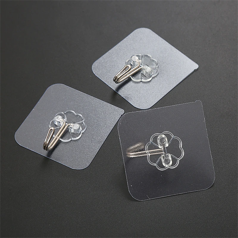 

5-10 PCSTransparent Stainless Steel Strong Self Adhesive Hooks Key Storage Hanger for Kitchen Bathroom Door Wall Multi-Function
