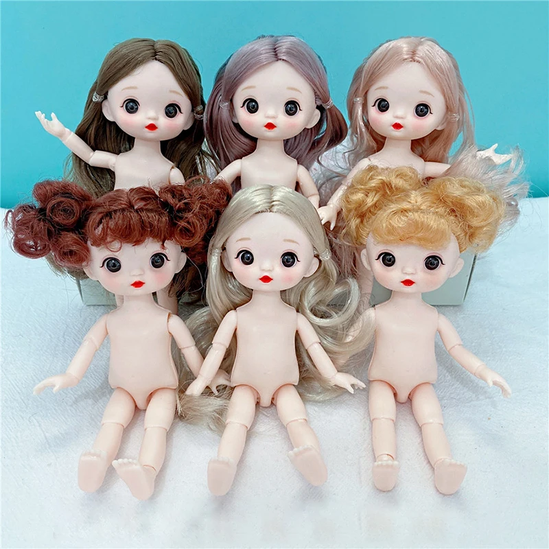 

Mini Ugly Cute Face 16cm BJD Doll 3D Round Eyes 13 Ball-jointed Make-up Baby Naked Girls Dress Up Fashion Kid Toy Gift DIY House